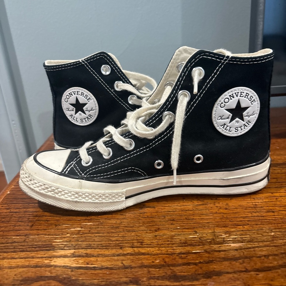 Converse High Top Sneakers in Black and Cream - Picture 3 of 4